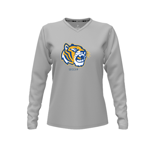 [CUS-DFW-TEES-PER-VNK-LSL-GRY-FYXS-LOGO2] Decker Performance T-Shirt (Female Youth XS, Gray, V Neck, Logo 2, Long Sleeve)