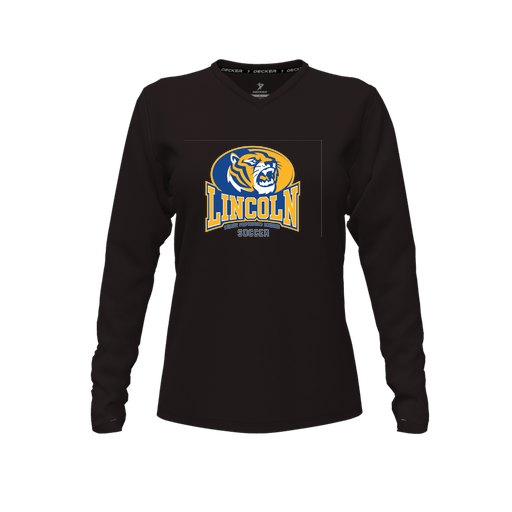 [CUS-DFW-TEES-CMF-VNK-LSL-BLK-FYXS-LOGO3] Decker Comfort T-Shirt (Female Youth XS, Black, V Neck, Logo 3, Long Sleeve)