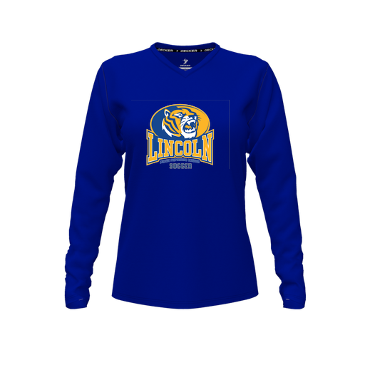 [FTLVPTRY-FYXS-LOGO3] Decker Performance T-Shirt (Female Youth XS, Royal, V Neck, Logo 3, Long Sleeve)